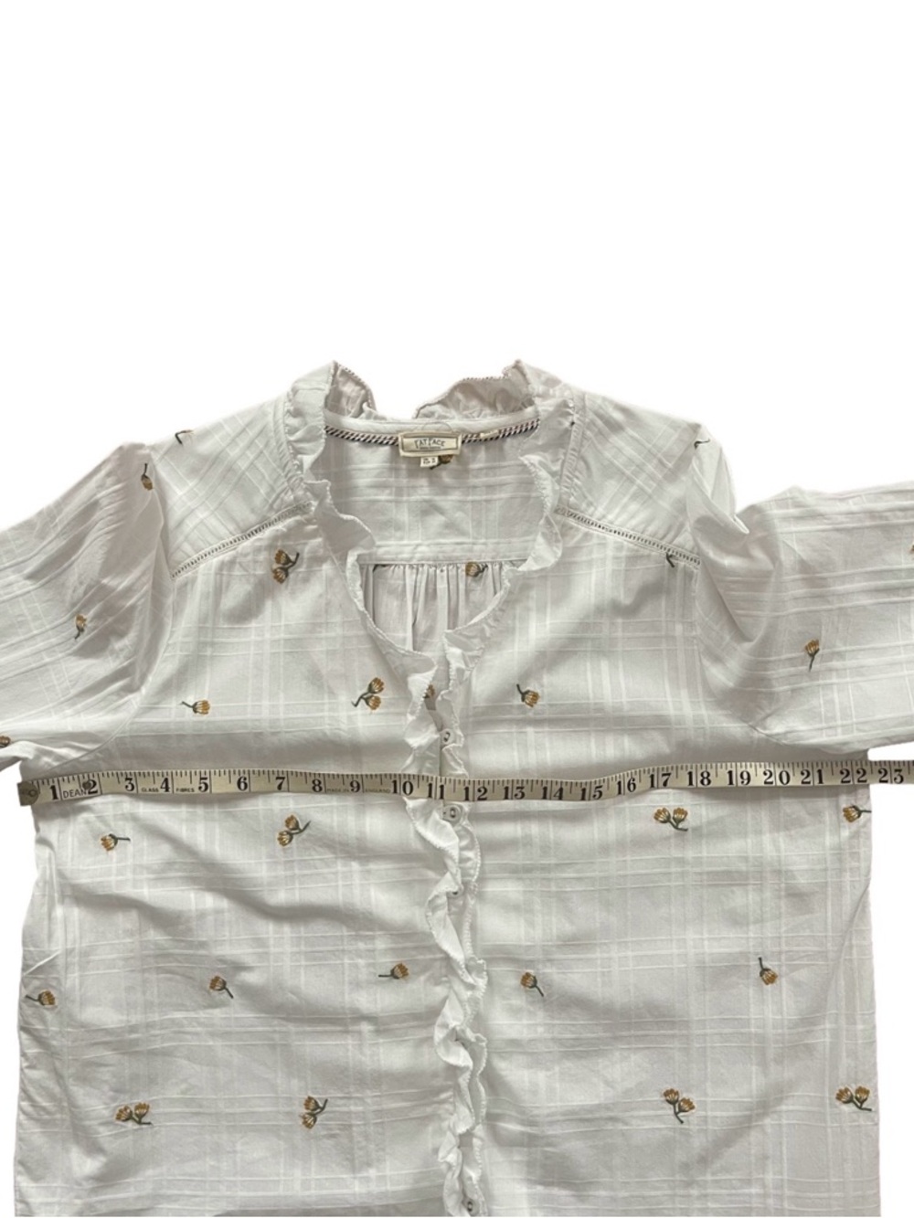 Fat Face White Ruffle-Front Floral Button-Up Blouse - Picture 8 of 8